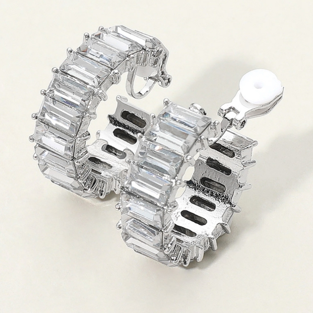 Clip-on Elegant Silver Hoop Earrings